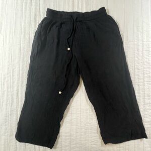 Raya Sun Black Cropped Crinkle Gauze Linen Cotton Pants Medium